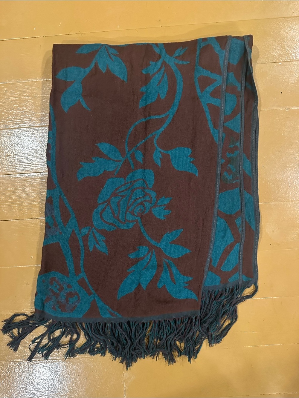 Teal Floral Pattern Women's Scarf - Brown & Teal